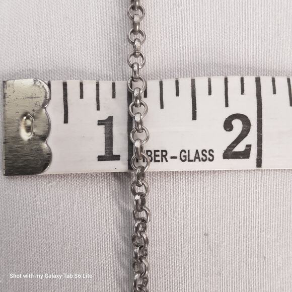 Upcycled Heavy Floral Silver Tone Pendant Necklace Cable Chain Links - Picture 9 of 9